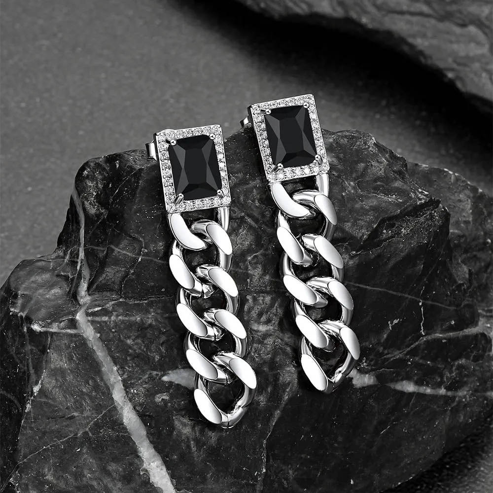 Black Cubic Zirconia Chain Drop Earrings with Gem for Men sold by FaithHeart product image thumbnail 5