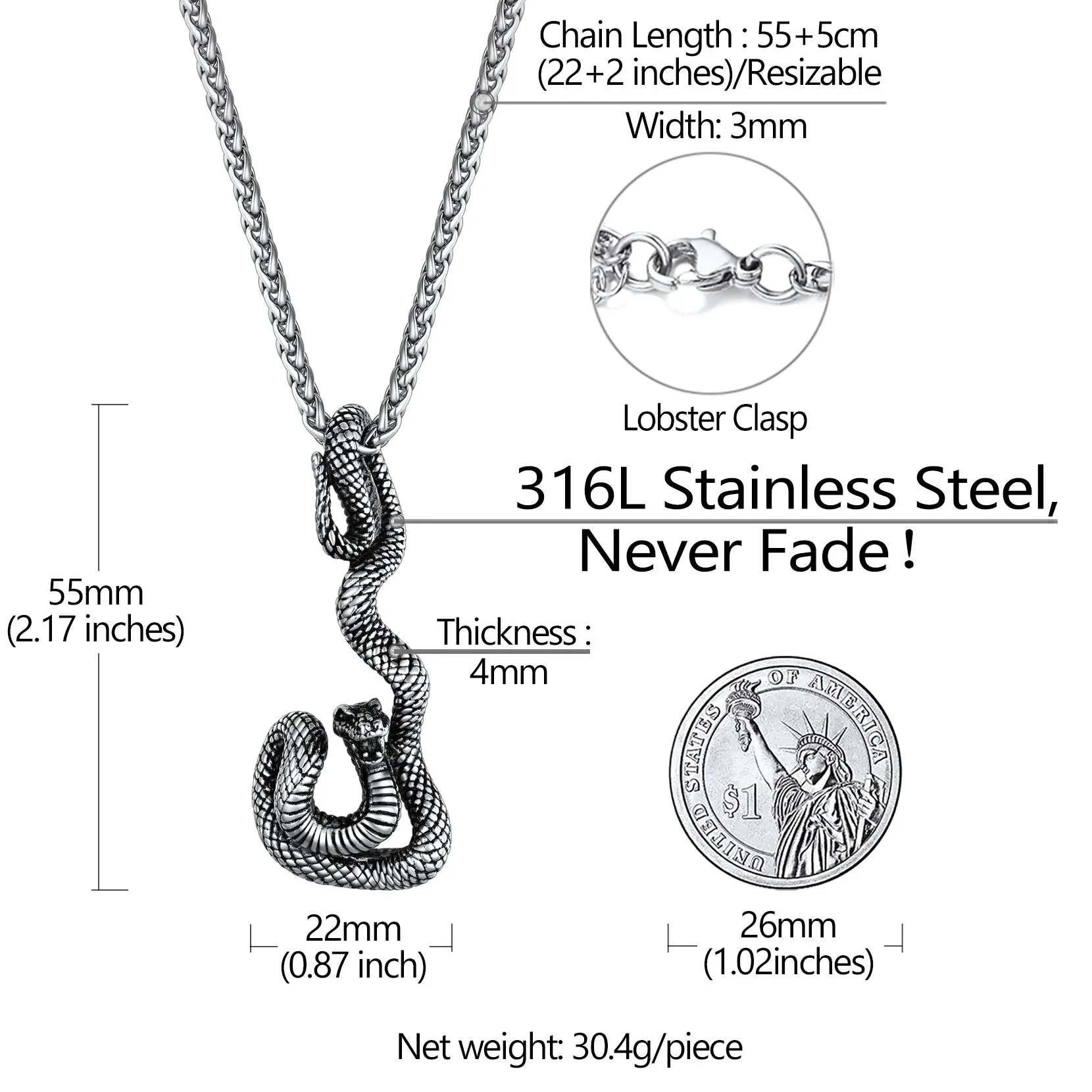 Flash Sale Gothic Snake Pendant Necklace for Men sold by FaithHeart product image thumbnail 5