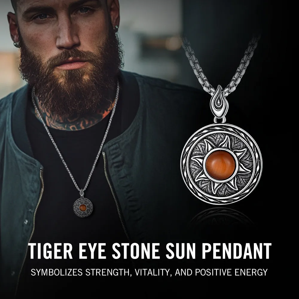 Gothic Tiger Eye Stone Sun Pendant Protection Necklace for Men sold by FaithHeart product image thumbnail 2