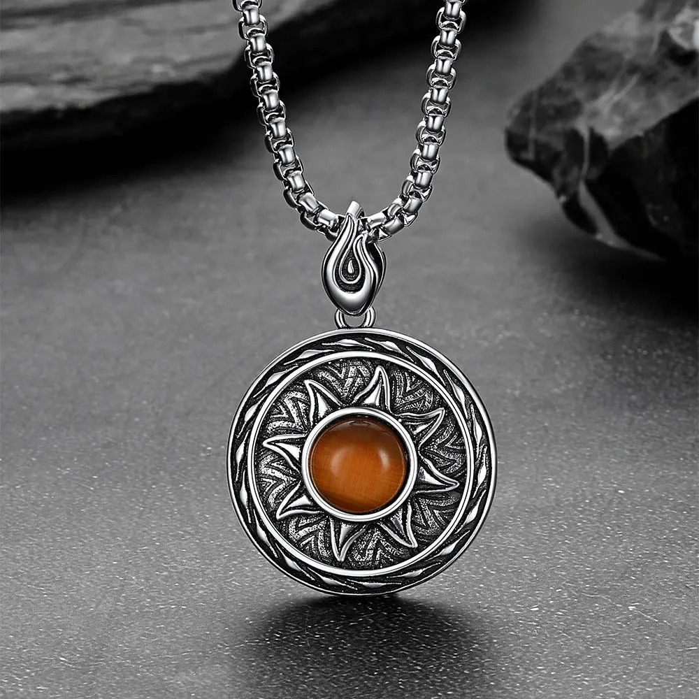 Gothic Tiger Eye Stone Sun Pendant Protection Necklace for Men sold by FaithHeart product image thumbnail 3