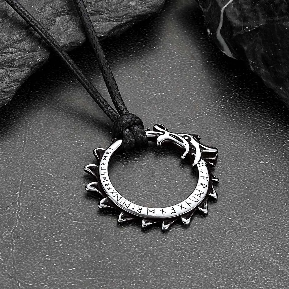 Vintage Dragon Circle Necklace with Leather Chain for Men sold by FaithHeart product image thumbnail 3