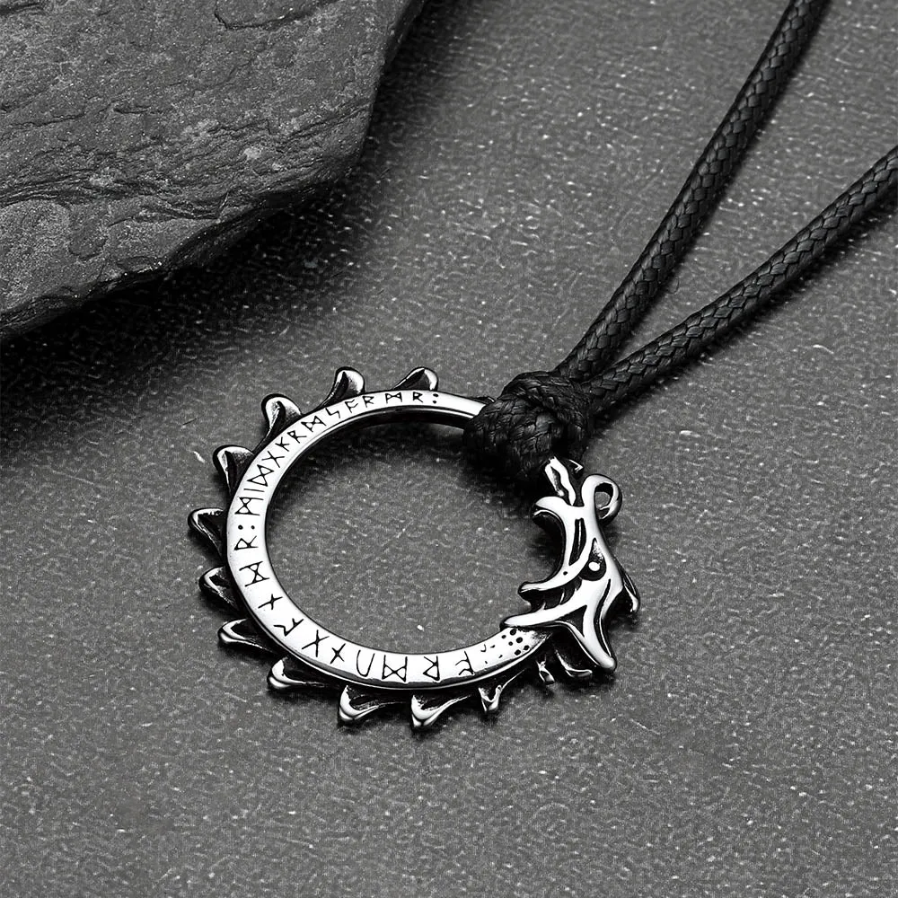 Vintage Dragon Circle Necklace with Leather Chain for Men sold by FaithHeart product image thumbnail 4