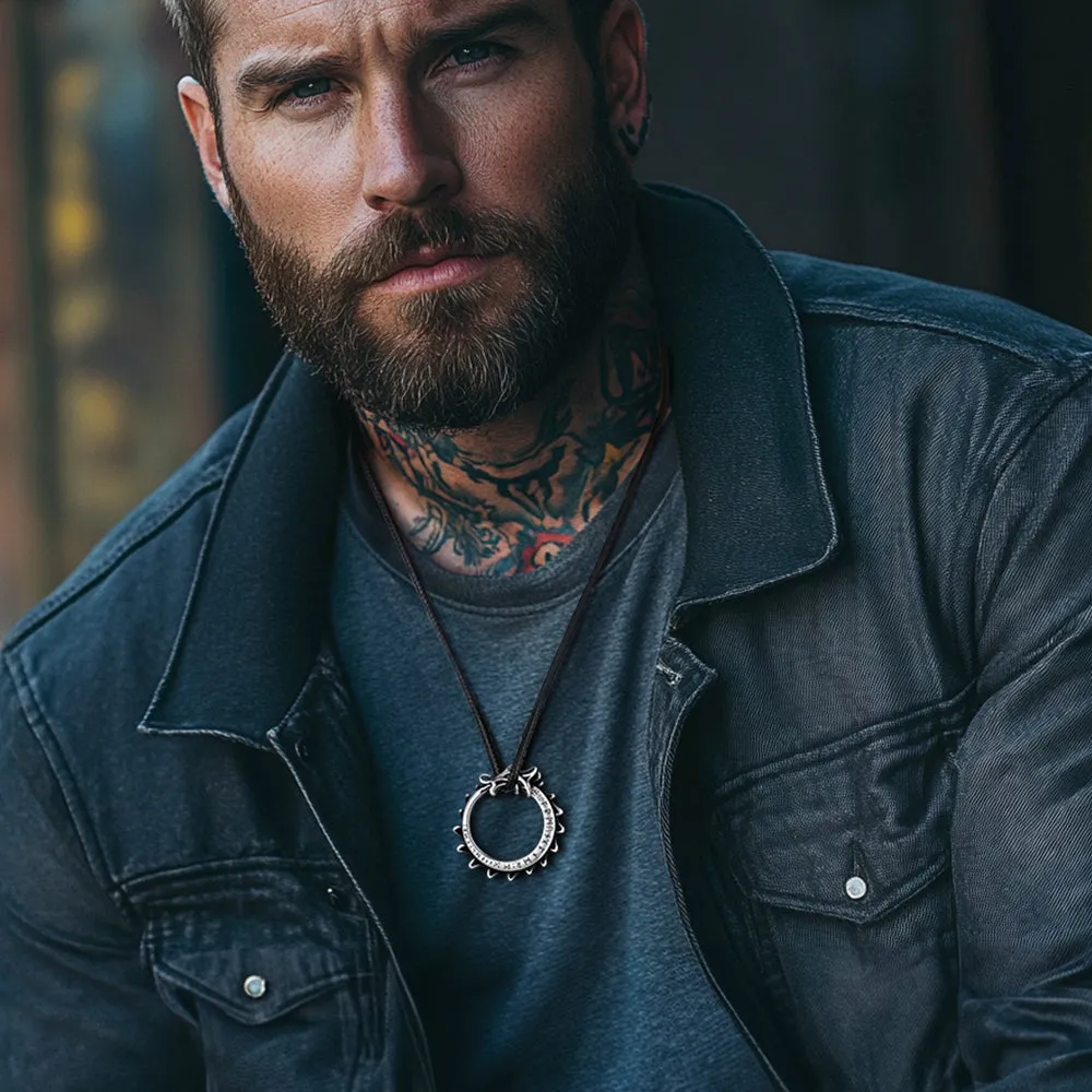 Vintage Dragon Circle Necklace with Leather Chain for Men sold by FaithHeart product image thumbnail 2