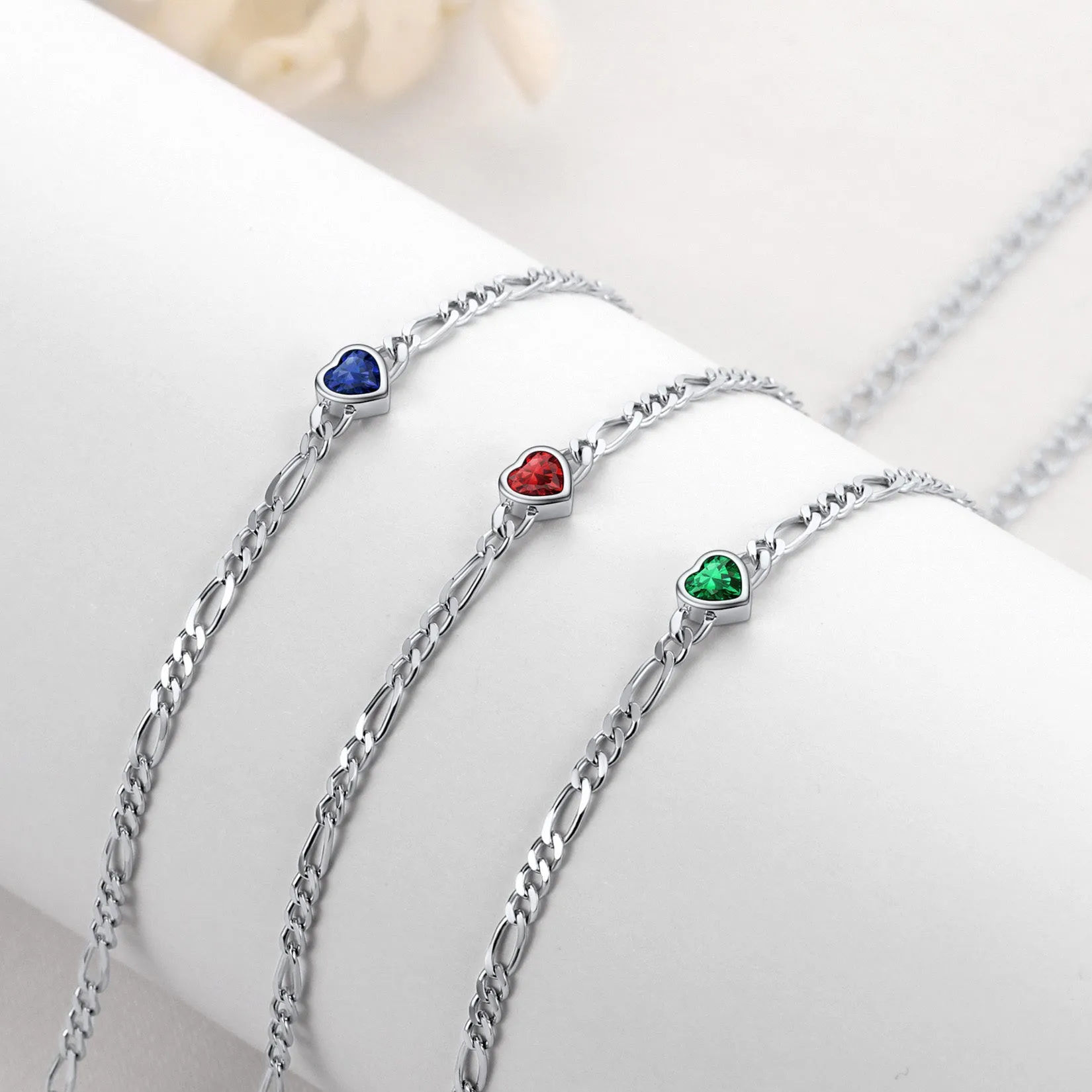 Personalized Sterling Silver Birthstone Dainty Heart Anklet for Women sold by FaithHeart product image thumbnail 5