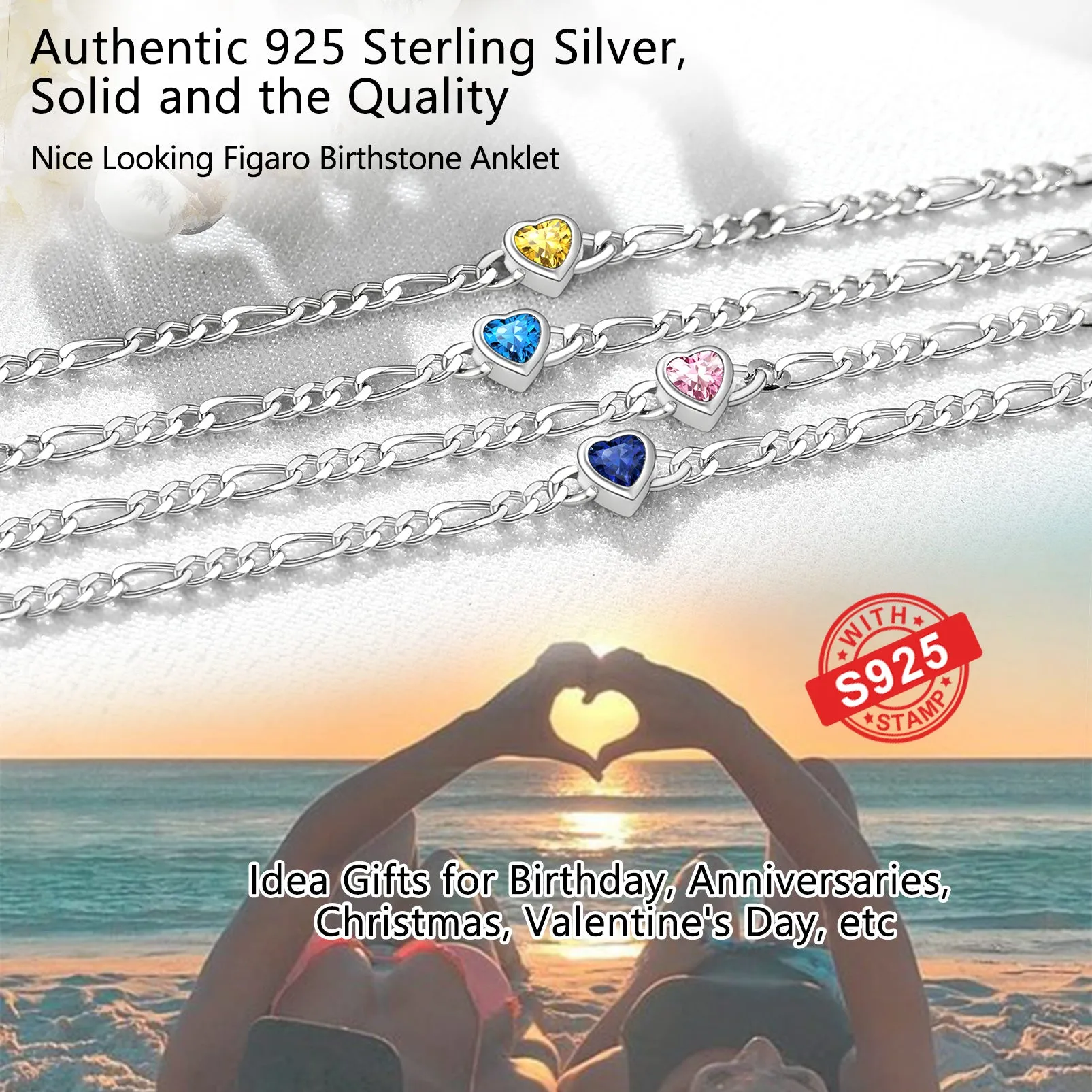 Personalized Sterling Silver Birthstone Dainty Heart Anklet for Women sold by FaithHeart product image thumbnail 4