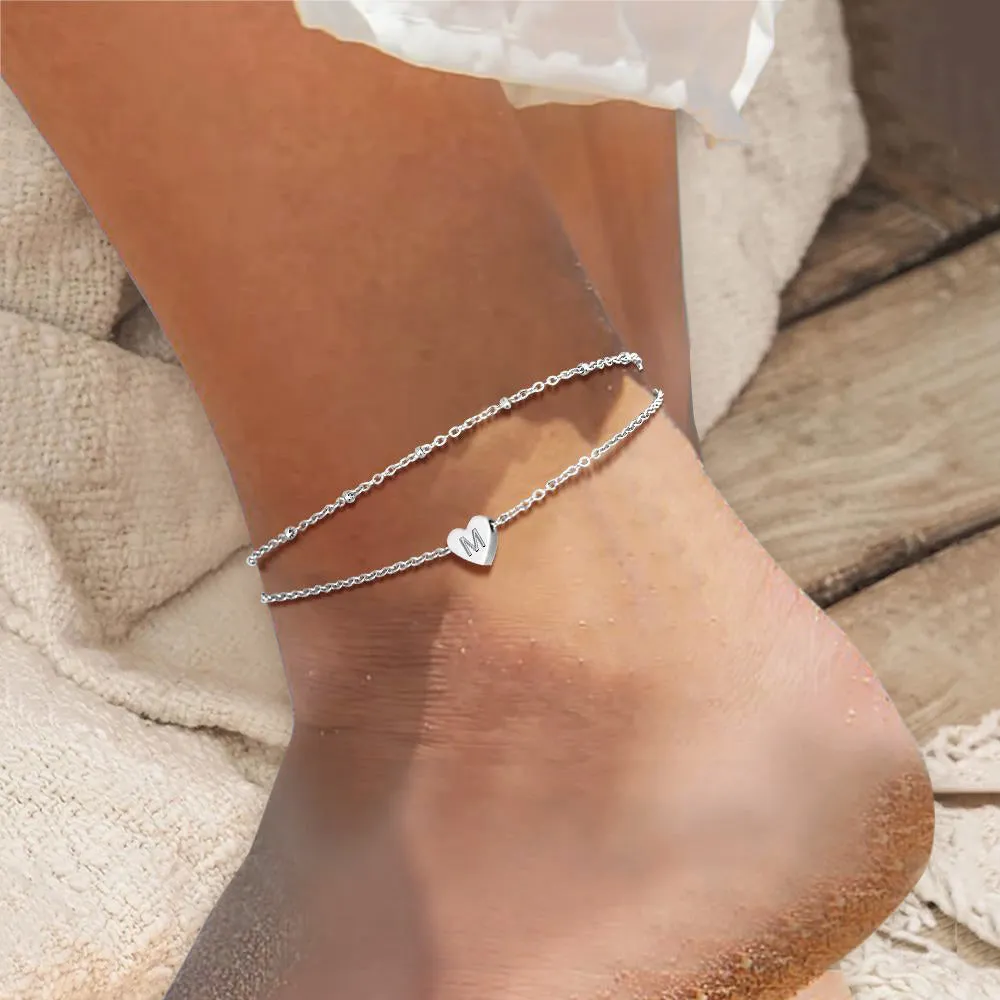 Initial Letter Heart Anklet Chain Layered Anklet for Women sold by FaithHeart product image thumbnail 2