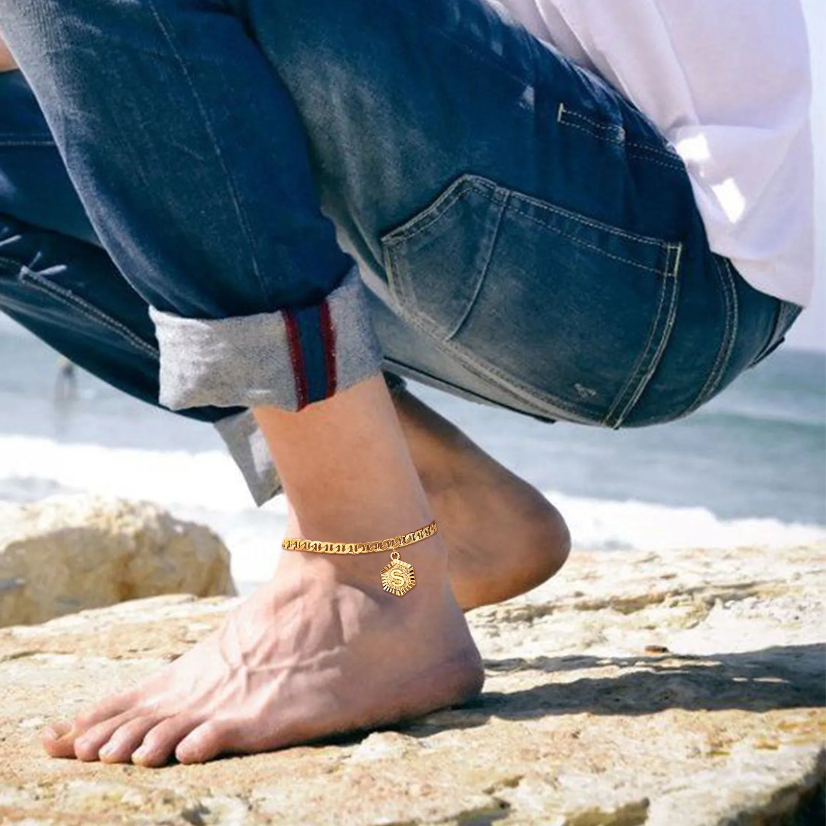 Initials A-Z Chain Link Ankle Bracelet Gift for Women Men sold by FaithHeart product image thumbnail 3