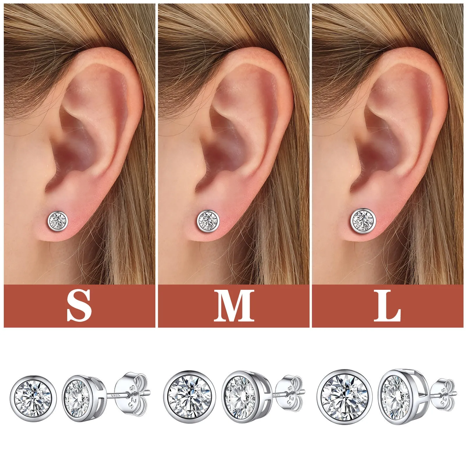 Flash Sale Sterling Silver Cubic Zirconia Stud Earrings for Women Men 5mm 7mm 9mm sold by FaithHeart product image thumbnail 3