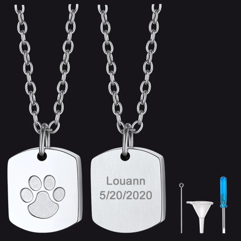 Custom Cremation Pet Feet Urn Dog Tag Necklace for Ashes sold by FaithHeart