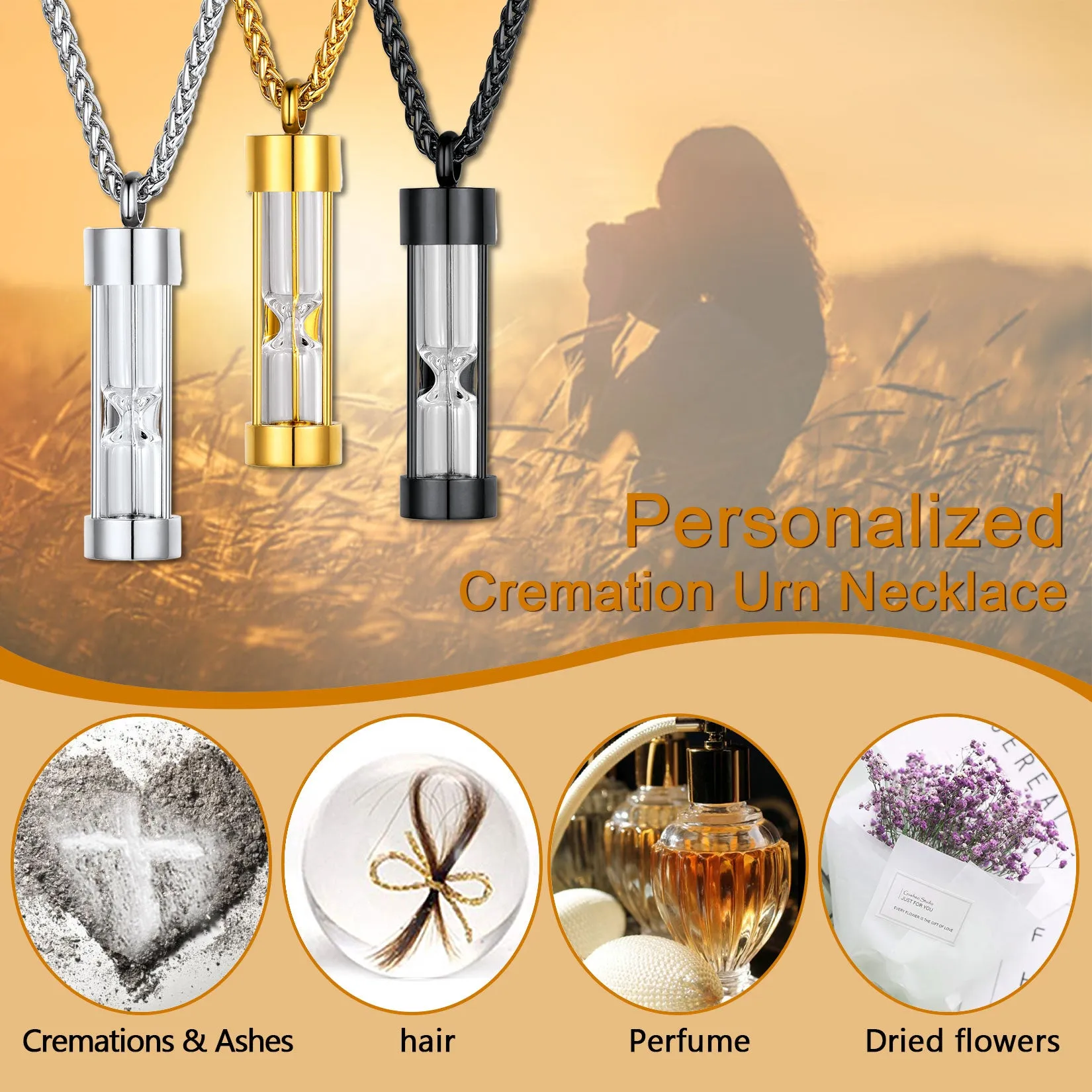Hourglass Urn Necklace for Ashes Cremation Keepsakes for Women Men sold by FaithHeart product image thumbnail 4