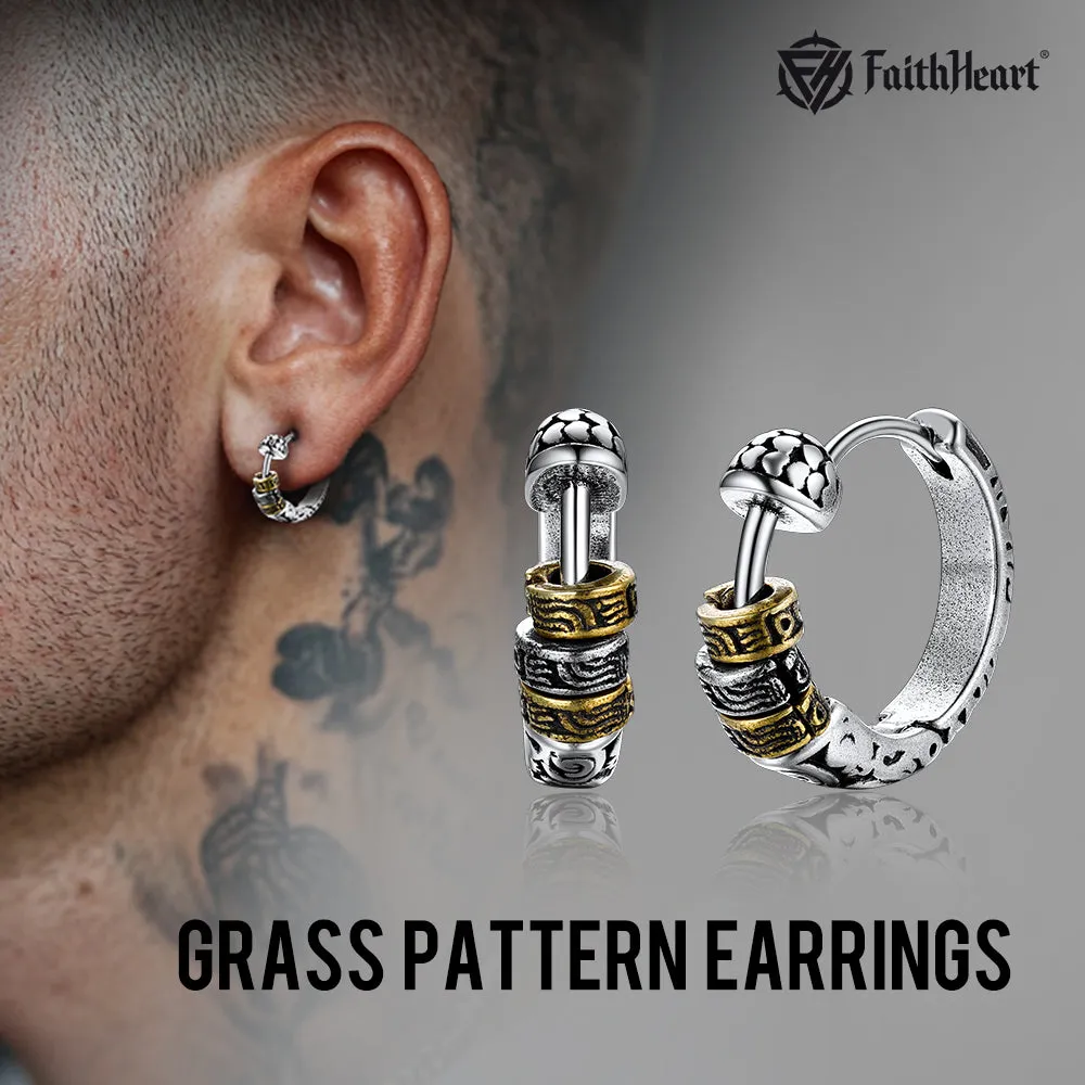 Vintage Circle Tang Grass Pattern Hoop Earrings For Men sold by FaithHeart product image thumbnail 4