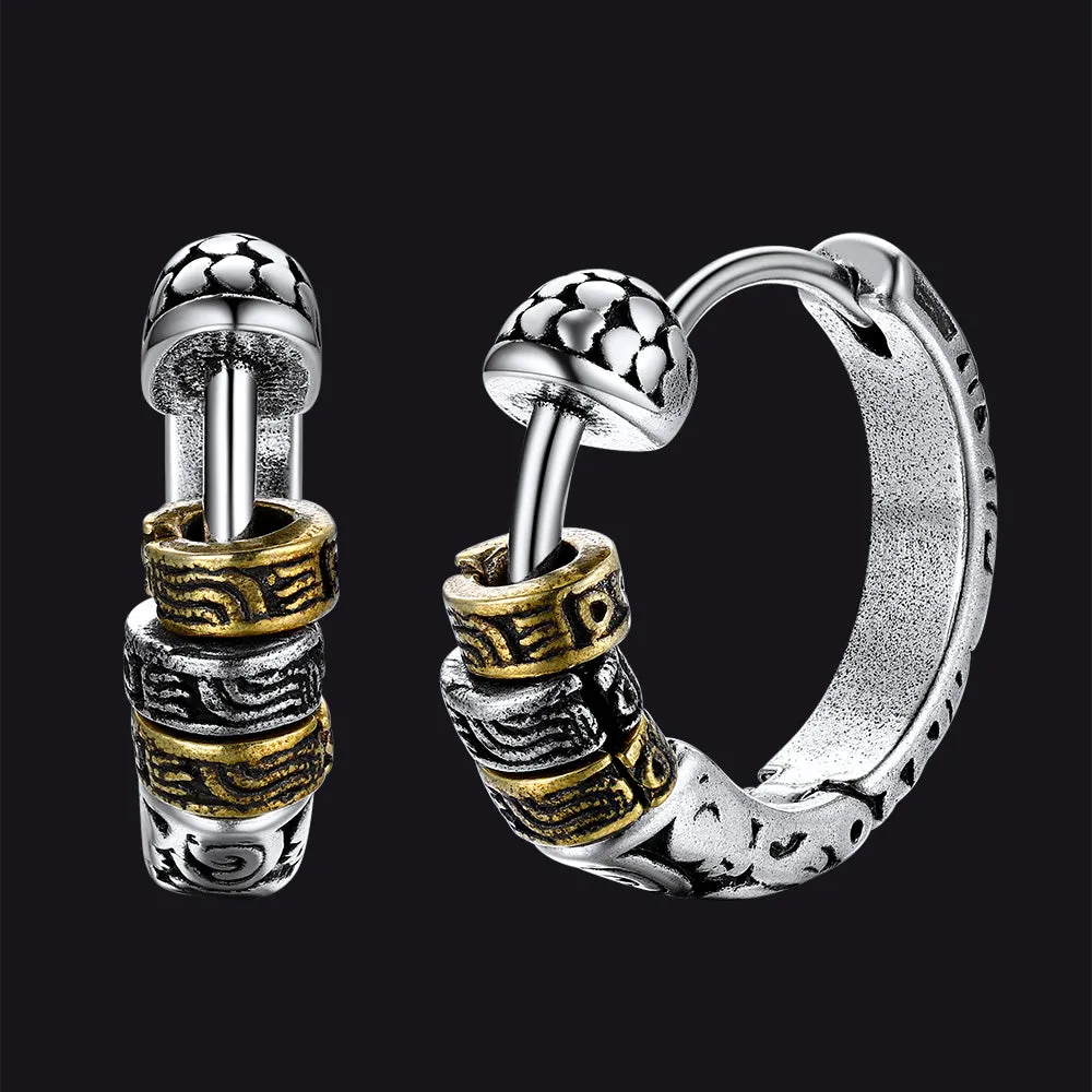 Vintage Circle Tang Grass Pattern Hoop Earrings For Men sold by FaithHeart