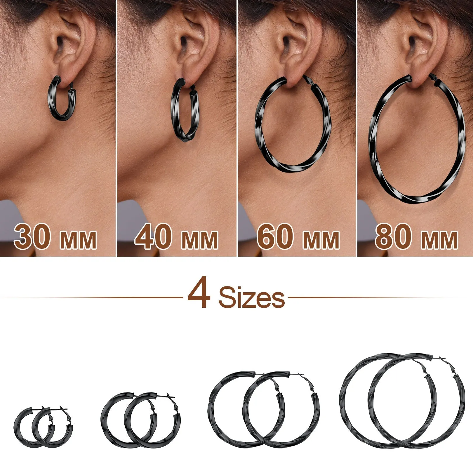 Thick Hoops Loop Earrings for Women Girls 30/40/60/80MM sold by FaithHeart product image thumbnail 5