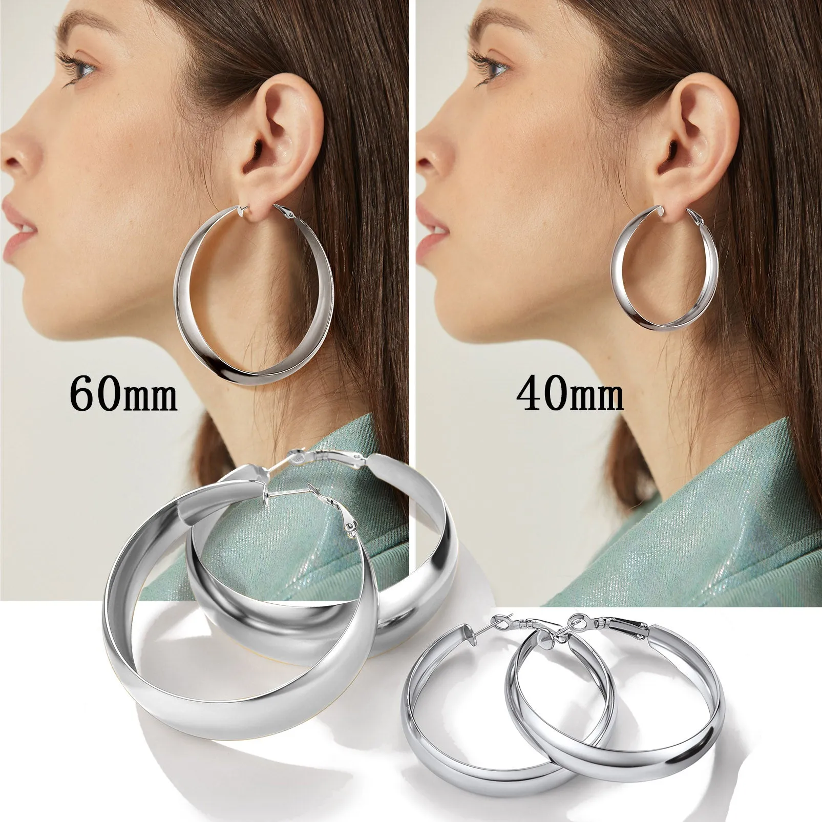 Minimalist Circle Round Huggie Hoop Earrings for Women, 40/60/80mm sold by FaithHeart product image thumbnail 4