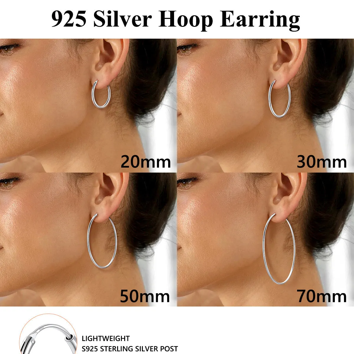 Sterling Silver Thin Hoop Earrings for Women sold by FaithHeart product image thumbnail 5