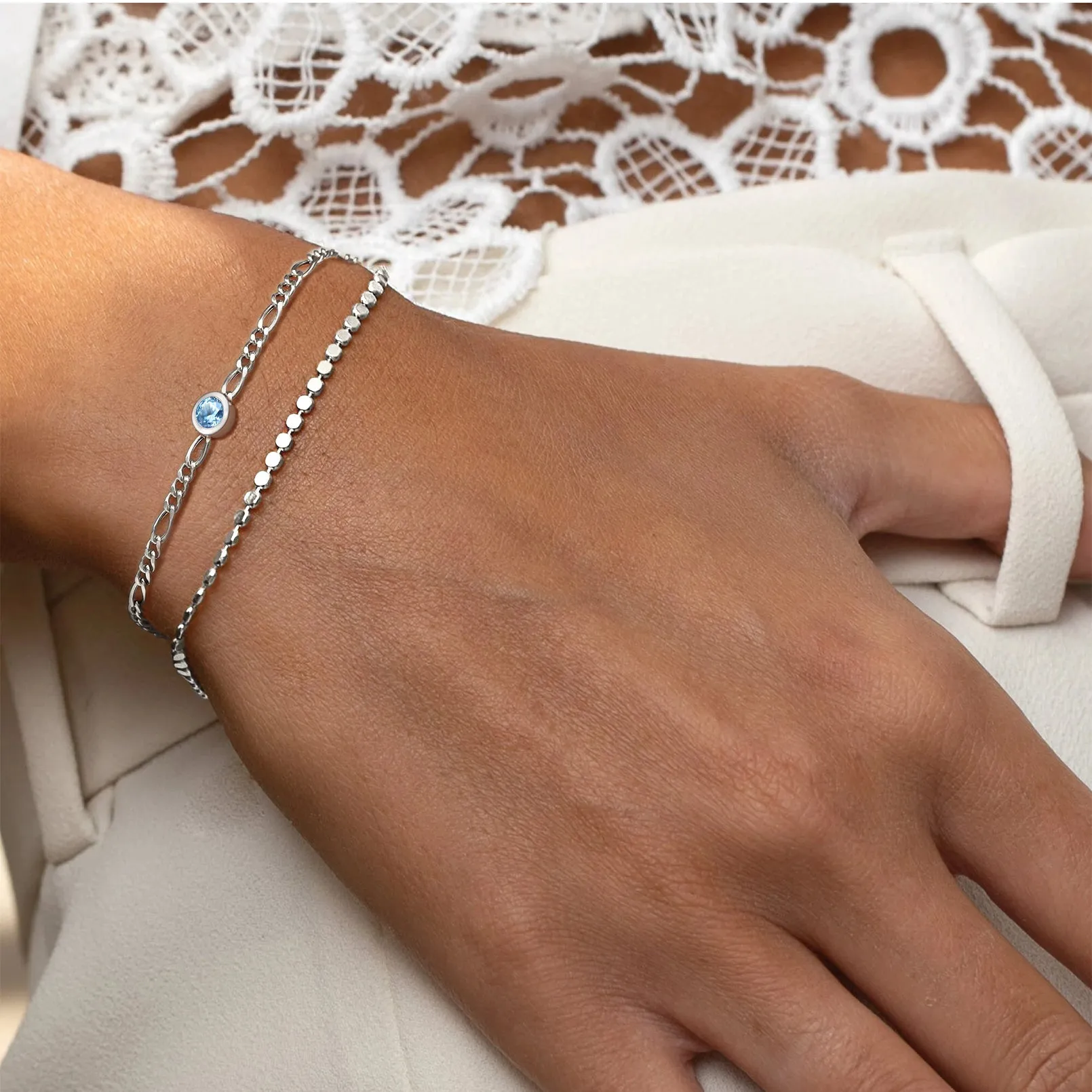 Sterling Silver 3mm Thin Chain Birthstone Bracelets for Women sold by FaithHeart product image thumbnail 2