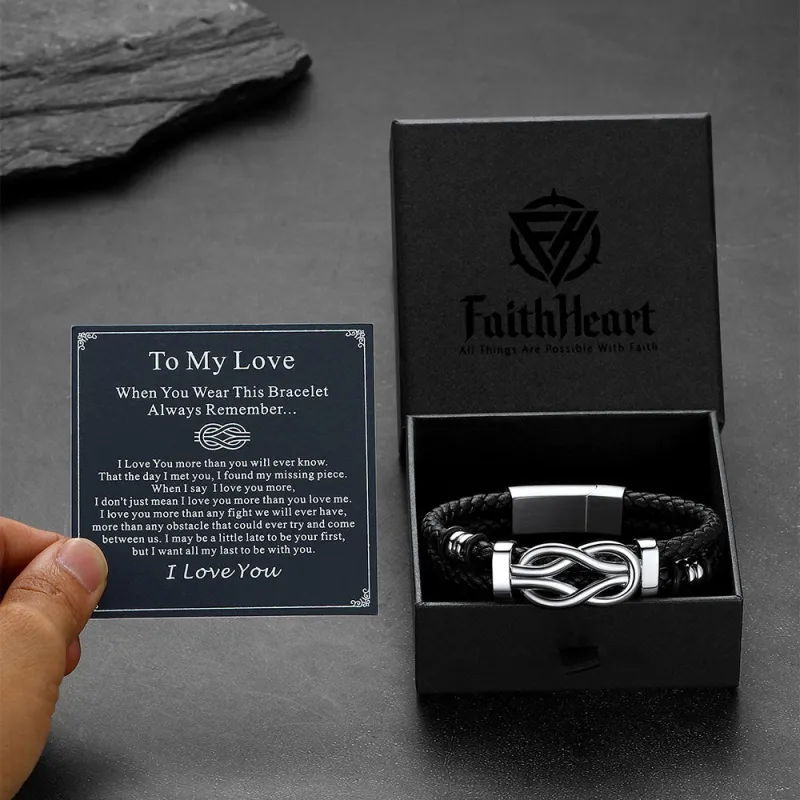 Customized Infinity Love Knot Leather Bracelet For Men sold by FaithHeart