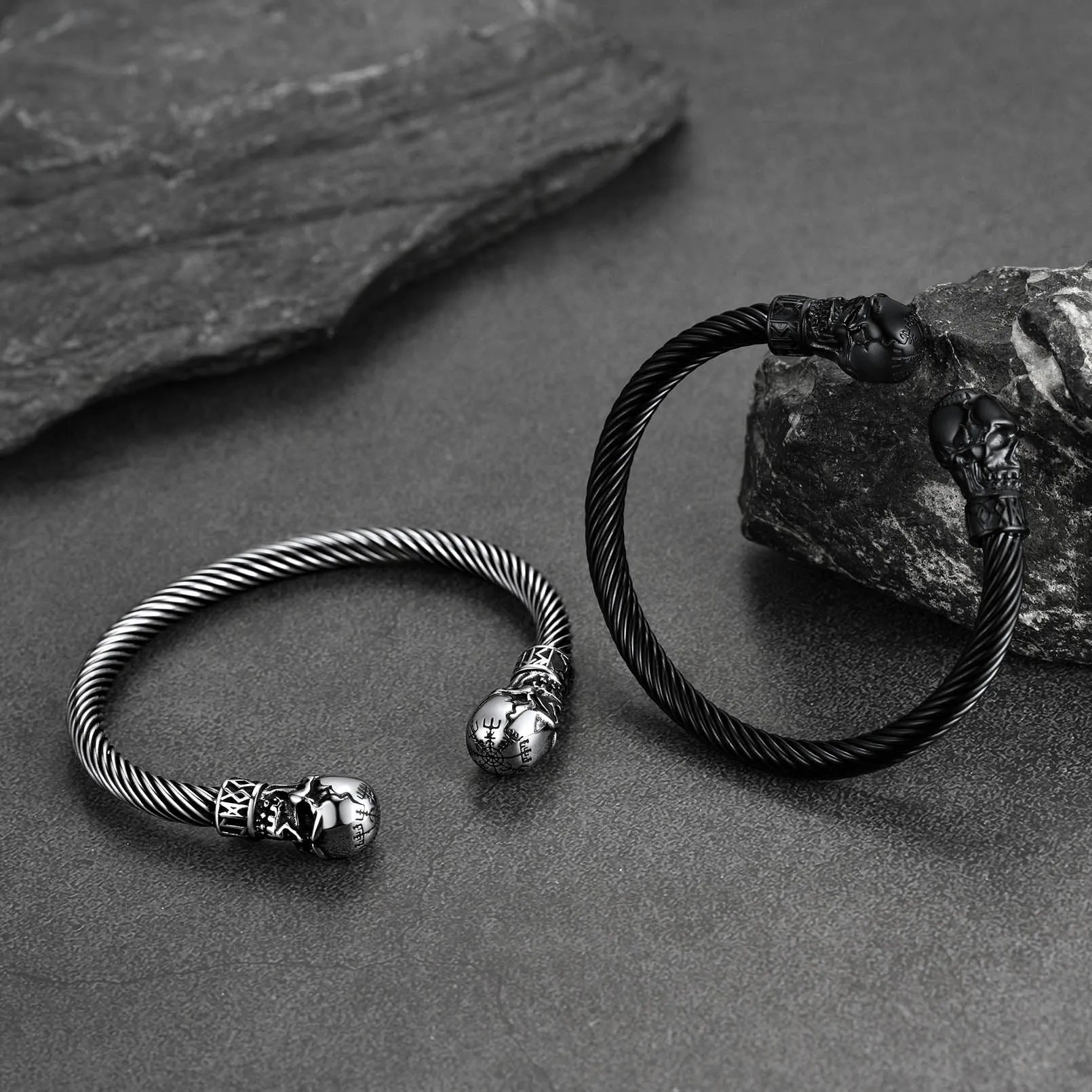 Viking Skull Cuff Bracelet Adjustable Bangle for Men sold by FaithHeart product image thumbnail 4