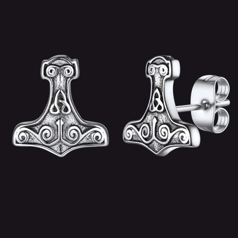 Viking Thor's Hammer Stud Earrings Amulet Jewelry for Men sold by FaithHeart