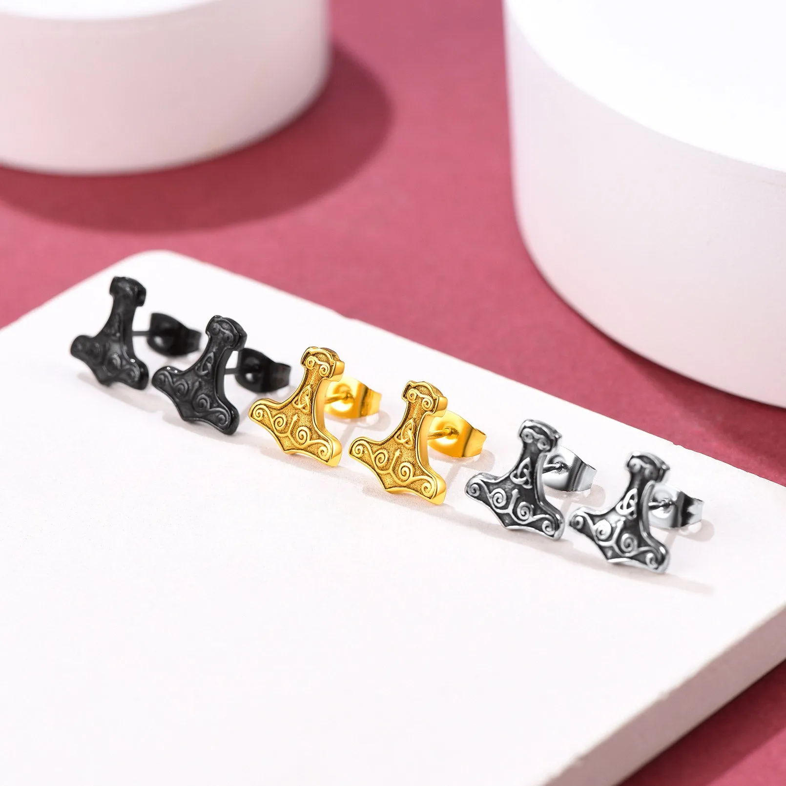 Viking Thor's Hammer Stud Earrings Amulet Jewelry for Men sold by FaithHeart product image thumbnail 3