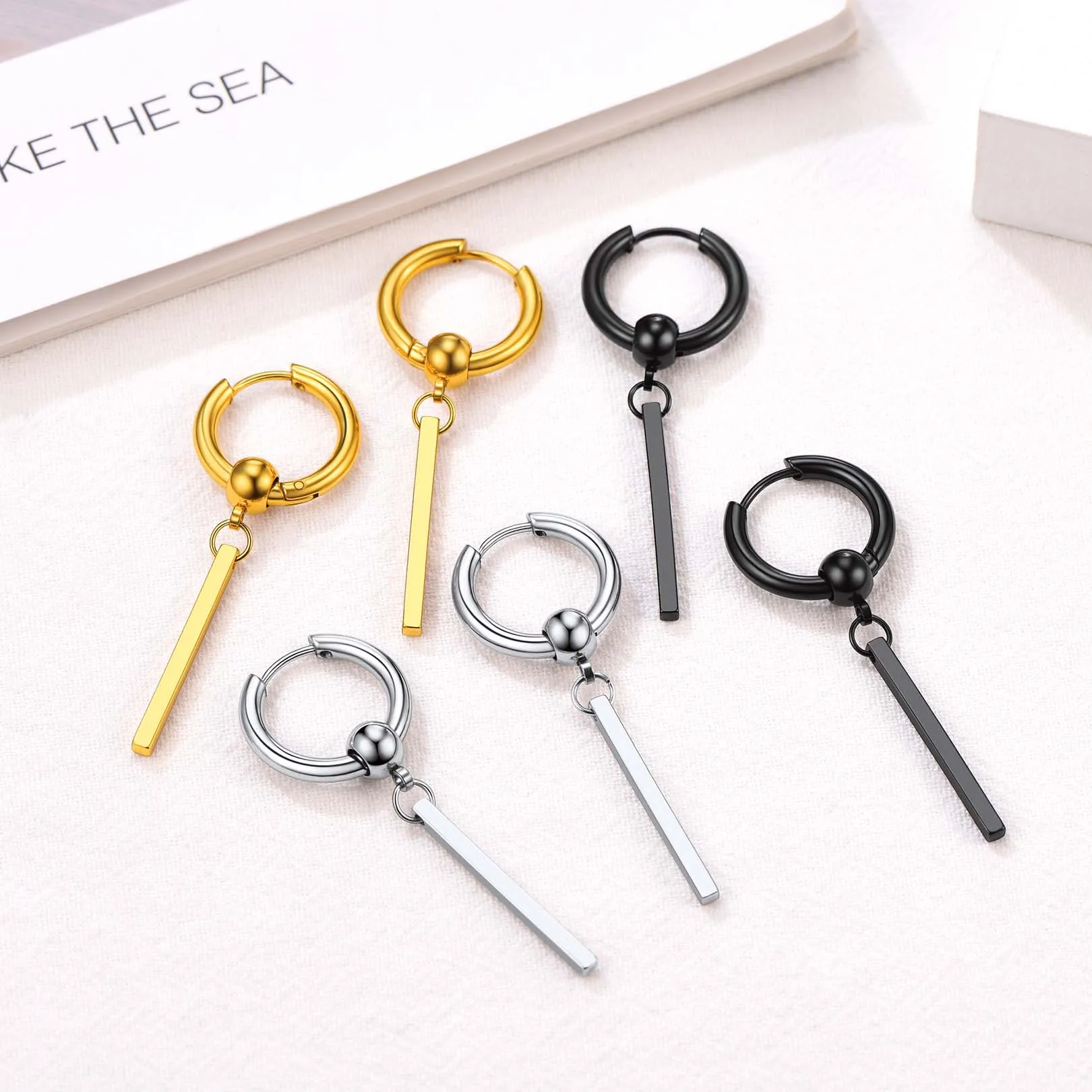 Punk Long Bar Drop Hoop Earrings for Men Women sold by FaithHeart product image thumbnail 5