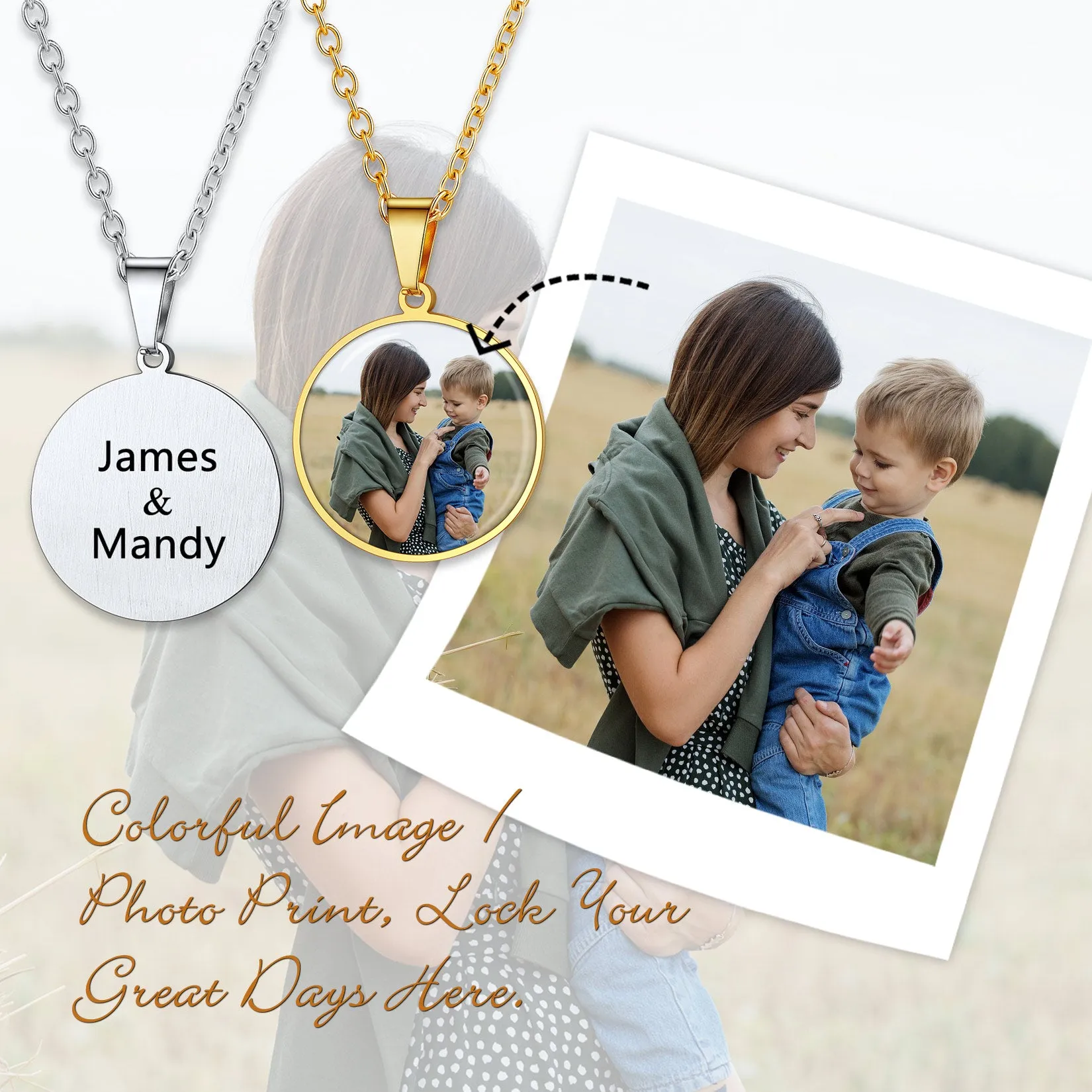 Customized Round Picture Necklace Memorial Gift for Women Men sold by FaithHeart product image thumbnail 5