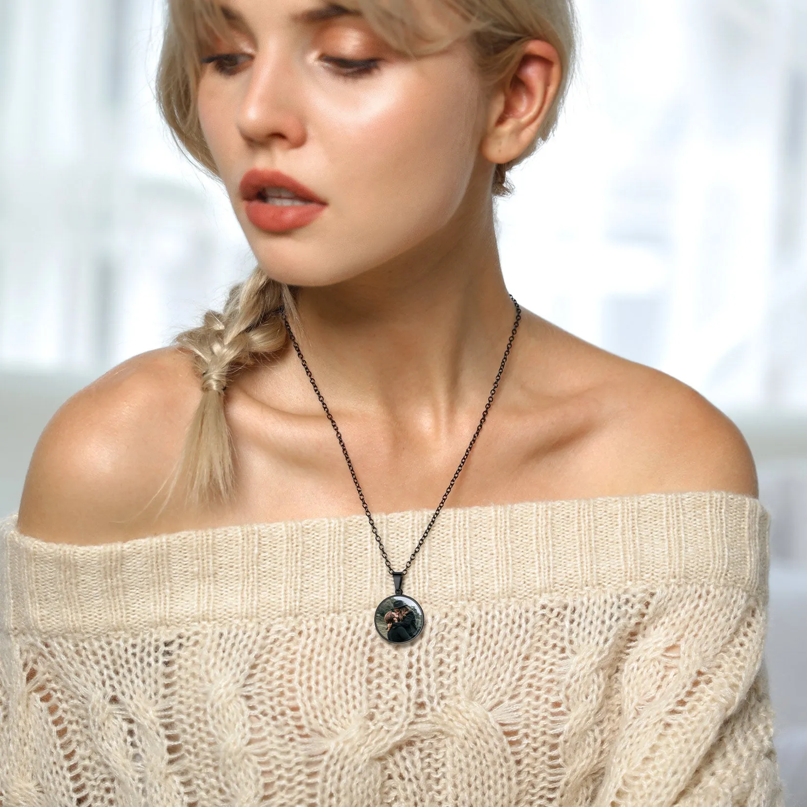 Customized Round Picture Necklace Memorial Gift for Women Men sold by FaithHeart product image thumbnail 3