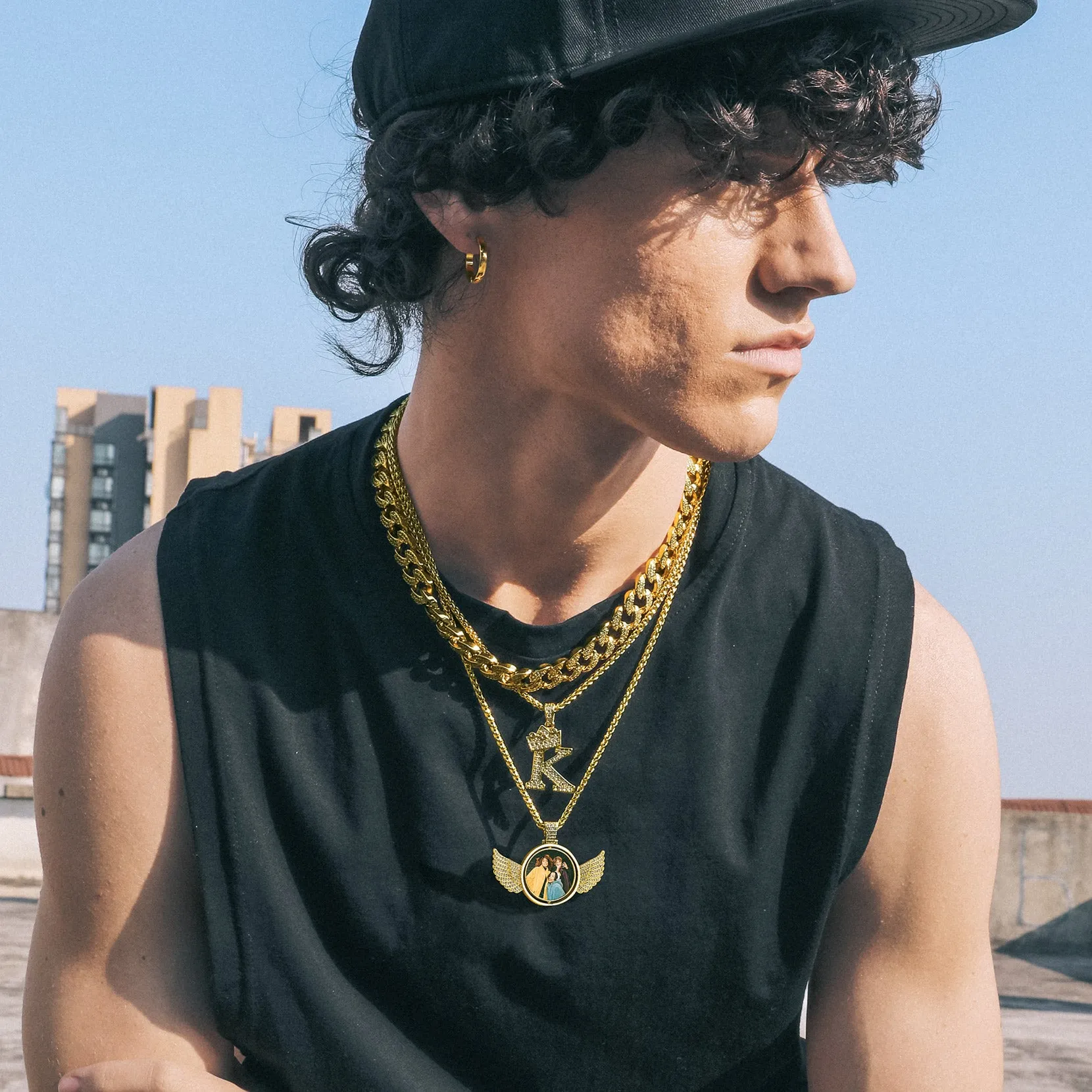 Custom Double-sided Picture Photo Circle Chain Necklace with Angel Wings for Men Women sold by FaithHeart product image thumbnail 4