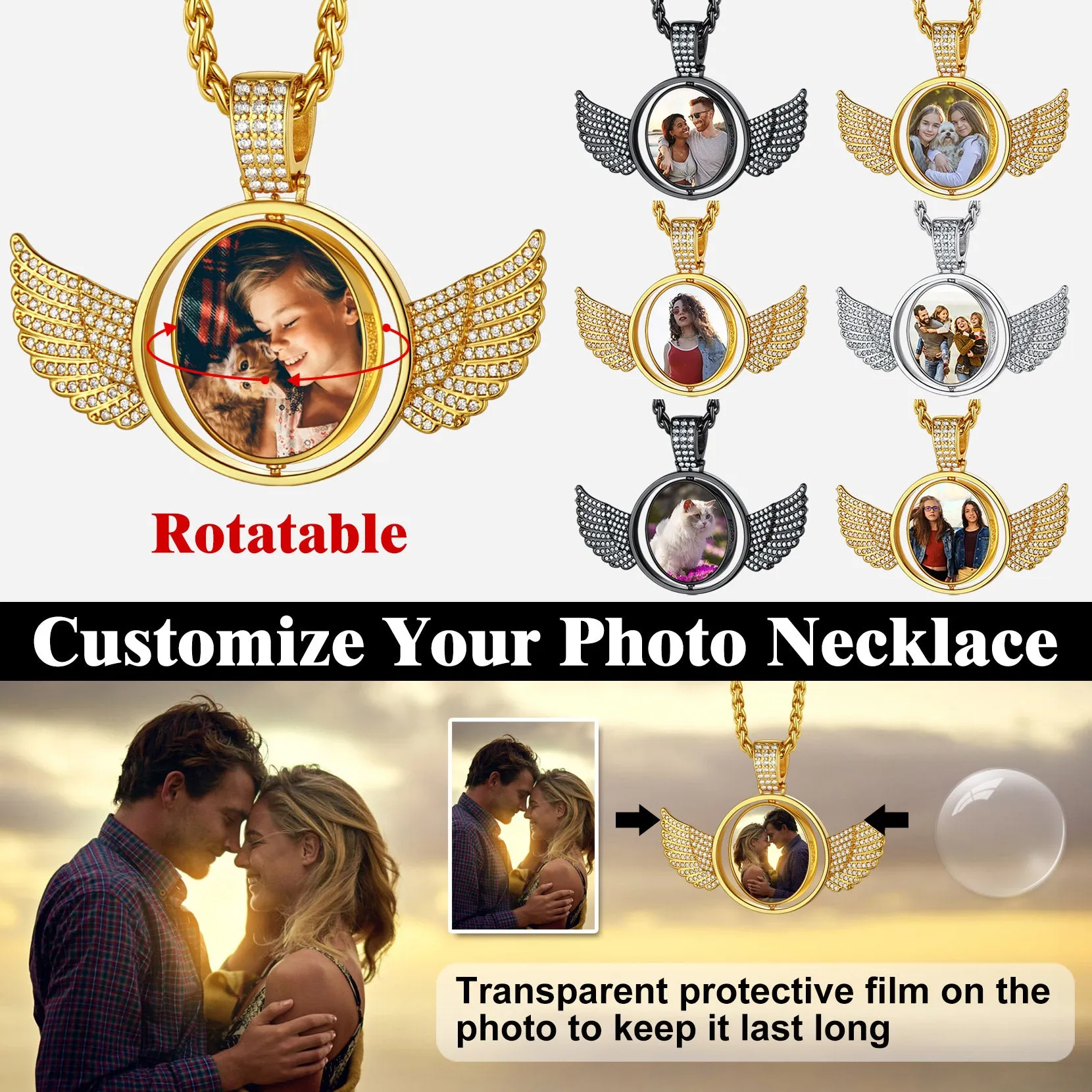 Custom Double-sided Picture Photo Circle Chain Necklace with Angel Wings for Men Women sold by FaithHeart product image thumbnail 5