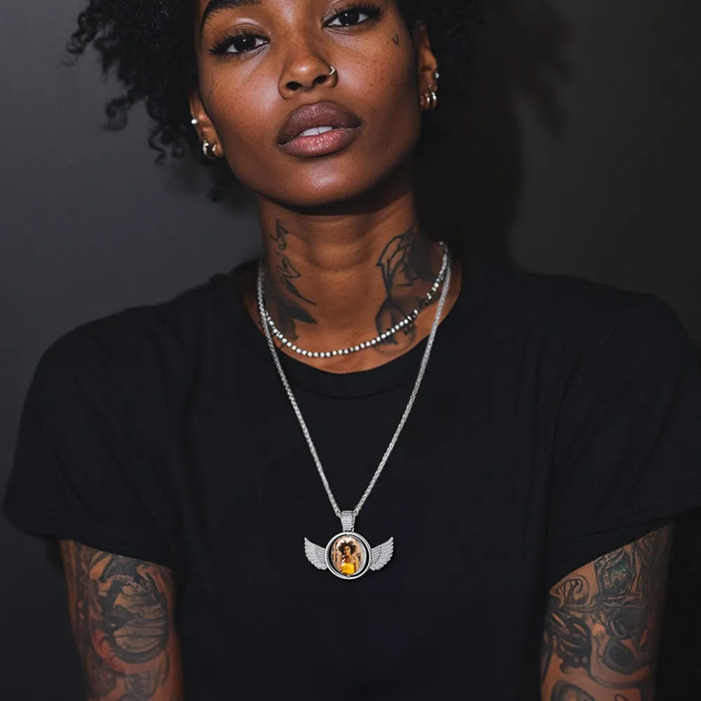 Custom Double-sided Picture Photo Circle Chain Necklace with Angel Wings for Men Women sold by FaithHeart product image thumbnail 2