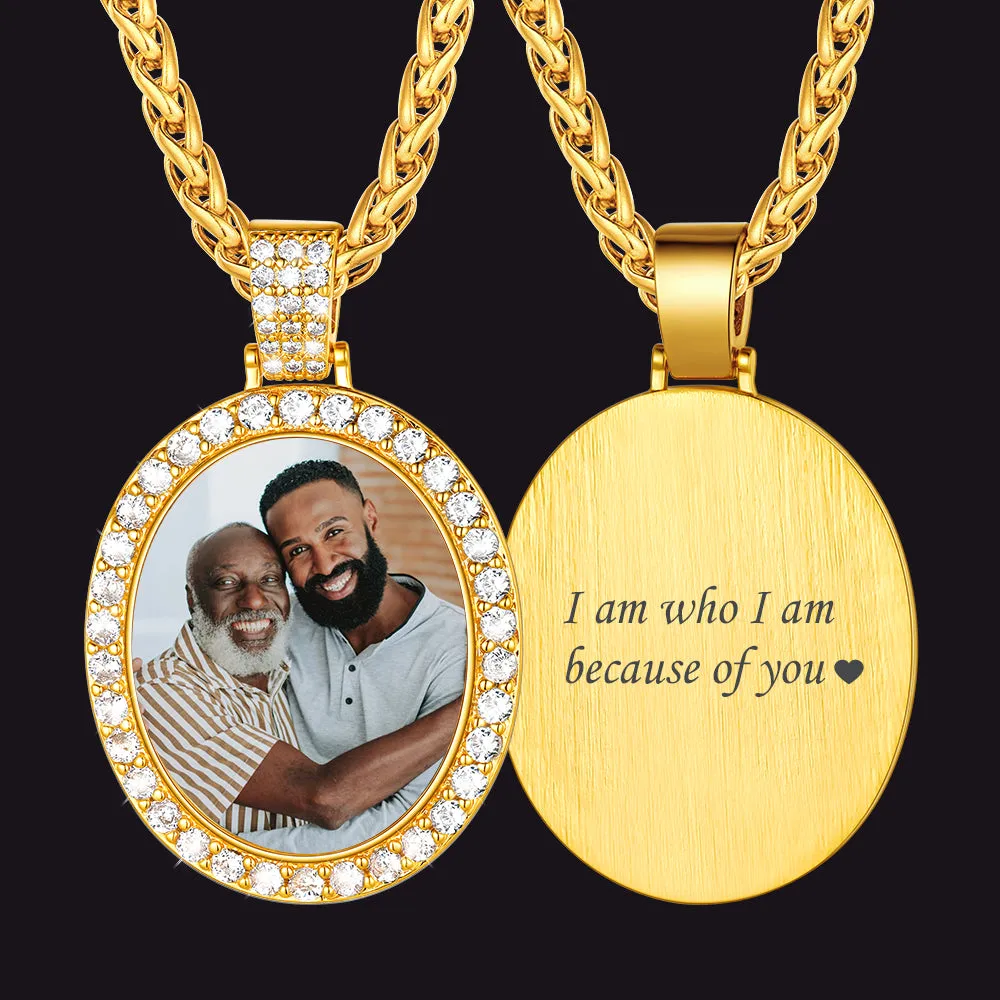 Customized Oval Memorial Circle Picture Necklace with Photo for Men sold by FaithHeart