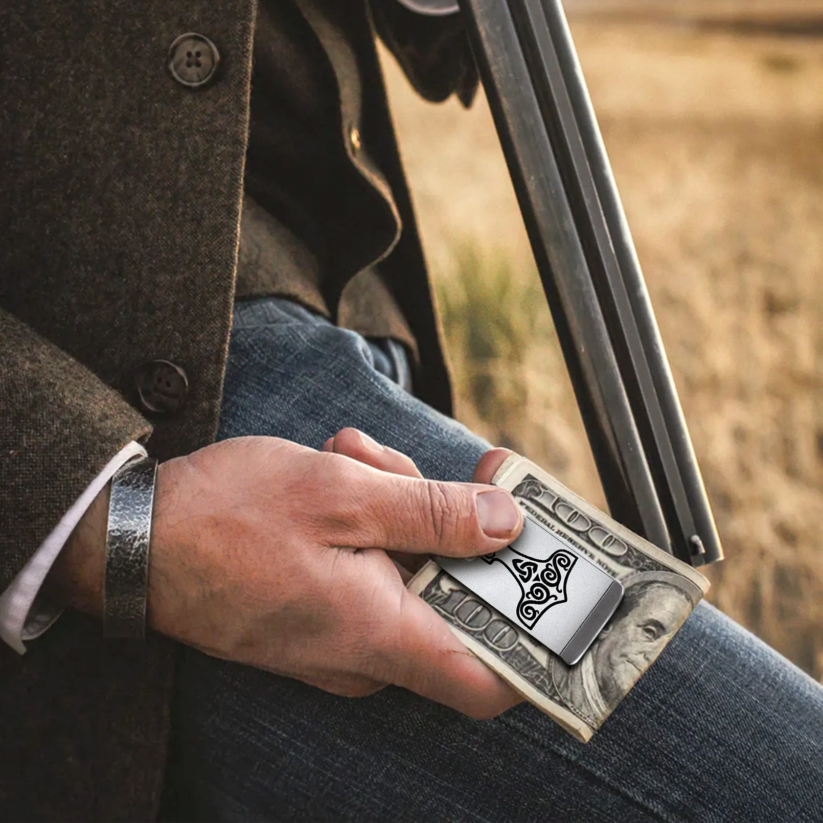 Viking Thor's Hammer Money Clip Classic Slim Wallets sold by FaithHeart product image thumbnail 2