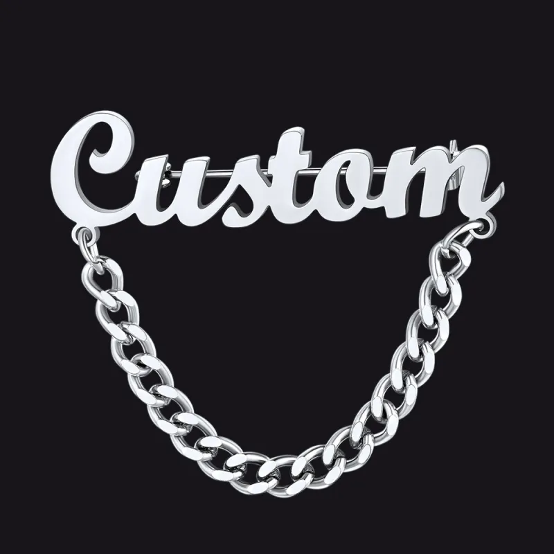 Customized Name Cuban Chain Brooch Pin Gifts for Men Women sold by FaithHeart