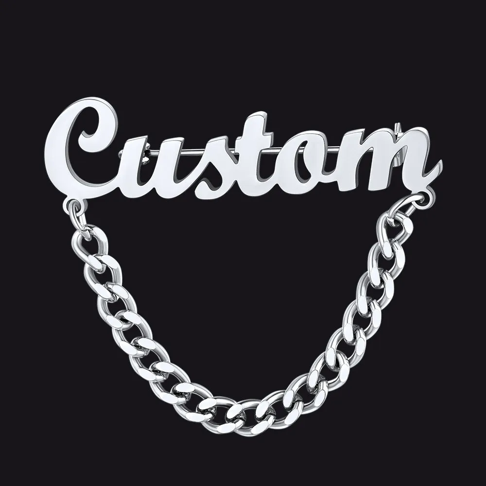 Customized Name Cuban Chain Brooch Pin for Wedding sold by FaithHeart