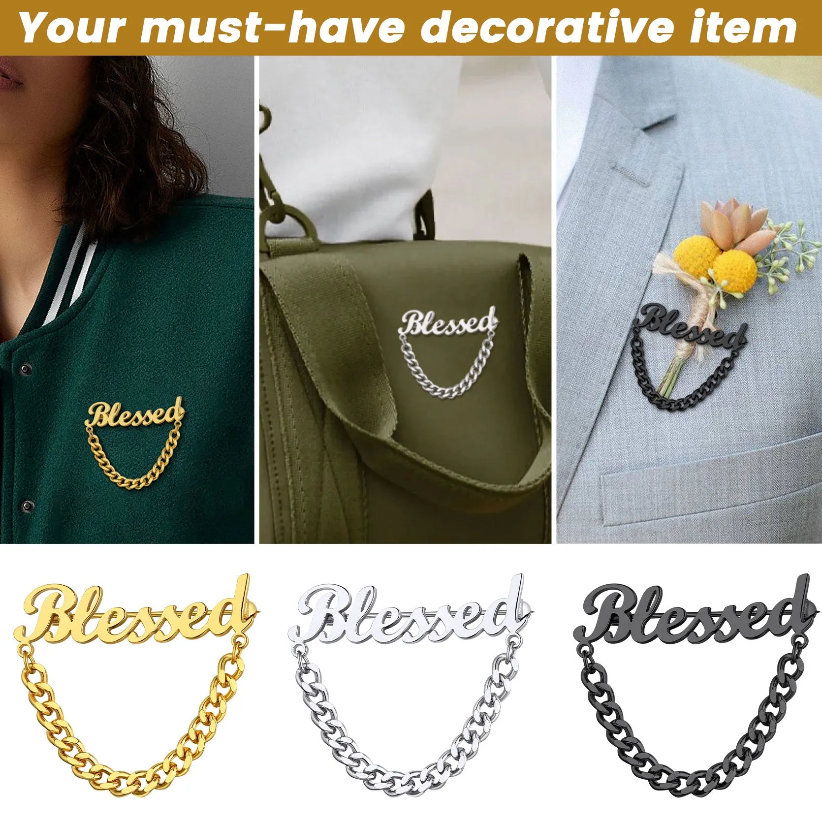 Customized Name Cuban Chain Brooch Pin for Wedding sold by FaithHeart product image thumbnail 4