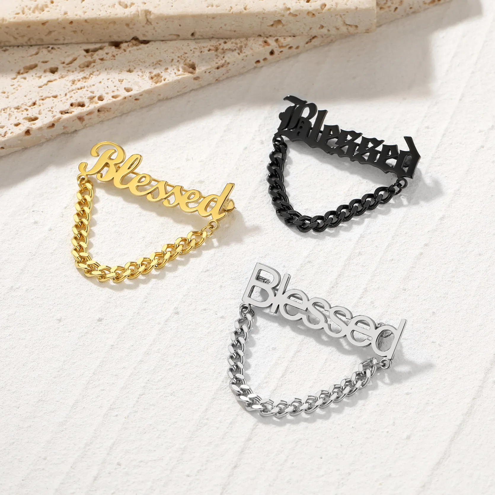 Customized Name Cuban Chain Brooch Pin for Wedding sold by FaithHeart product image thumbnail 5