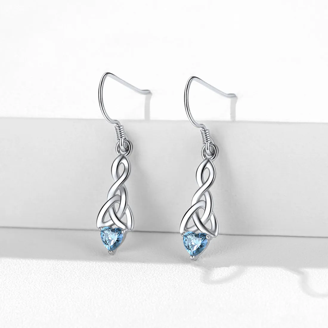 Sterling Silver Celtic Knot with Heart Birthstone Drop Earrings For Women sold by FaithHeart product image thumbnail 5