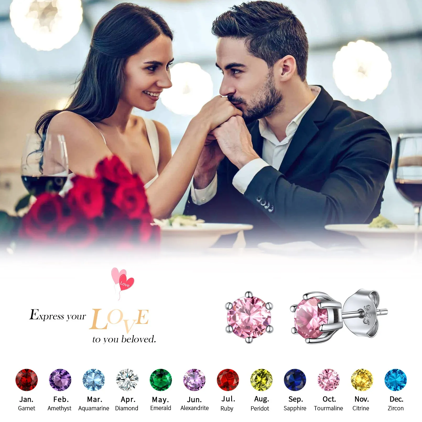 925 Sterling Silver Birthstone Stud Earrings for Women sold by FaithHeart product image thumbnail 4