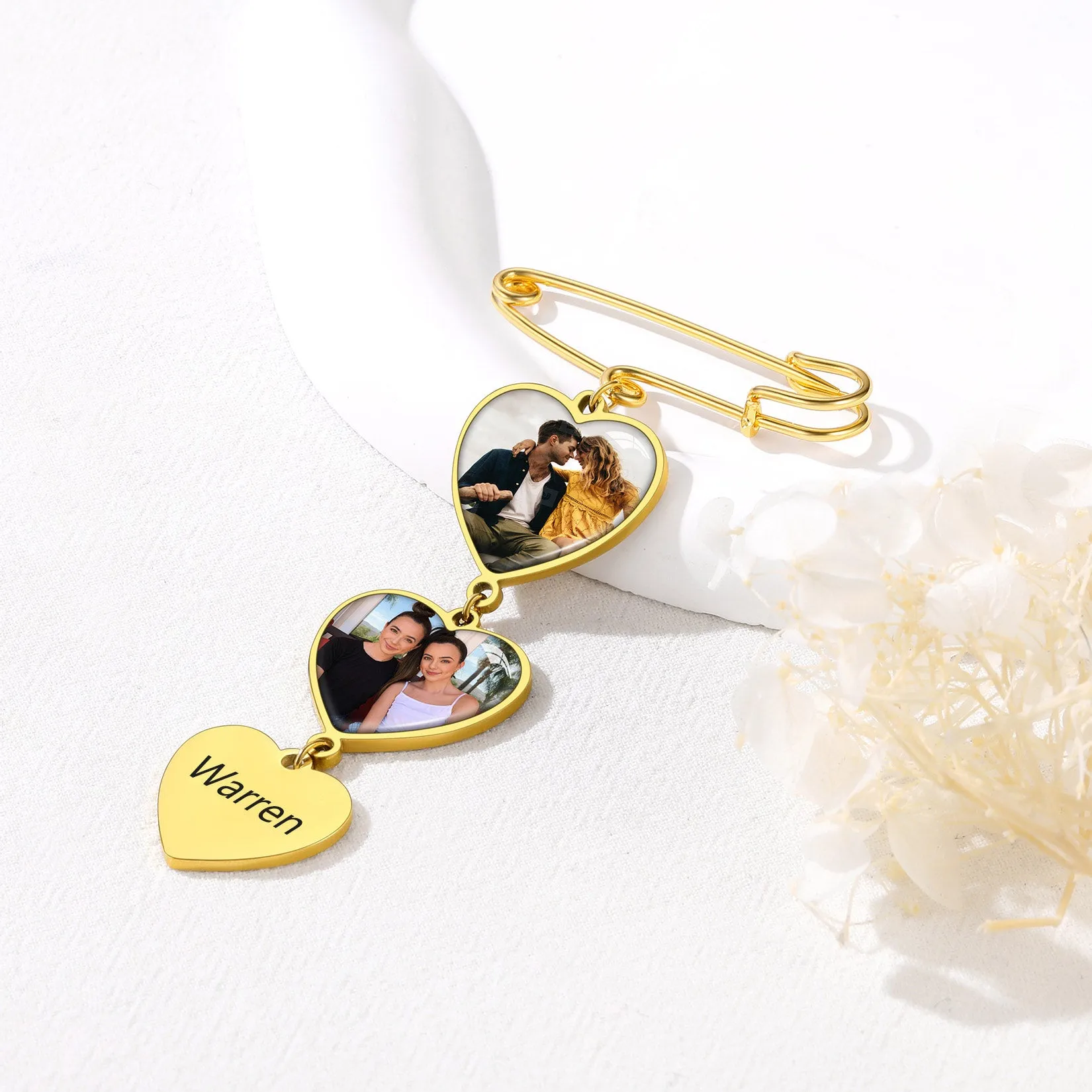 Personalized Picture Wedding Bouquet Charms Heart Brooch Pins sold by FaithHeart product image thumbnail 5