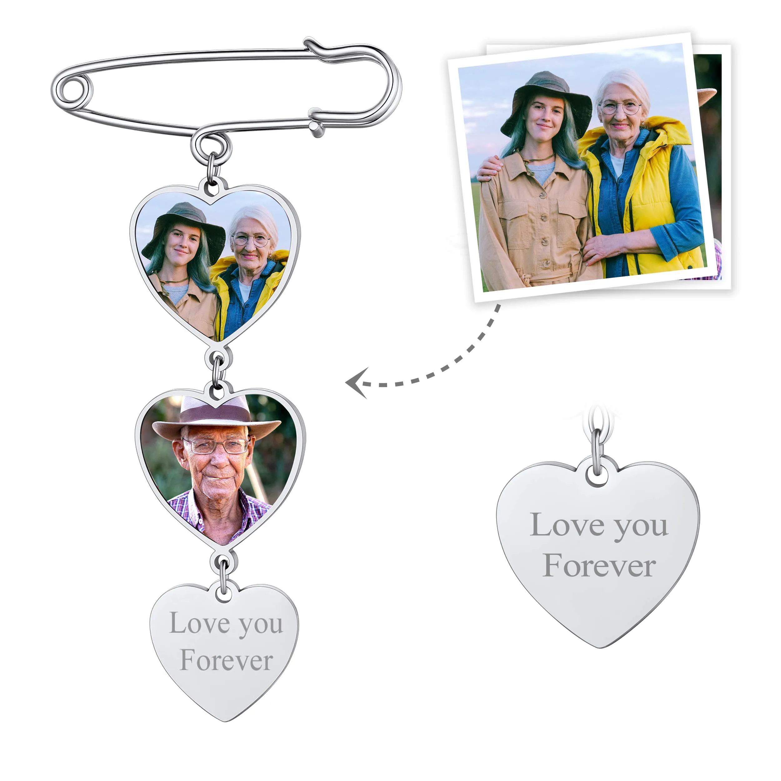 Personalized Picture Wedding Bouquet Charms Heart Brooch Pins sold by FaithHeart