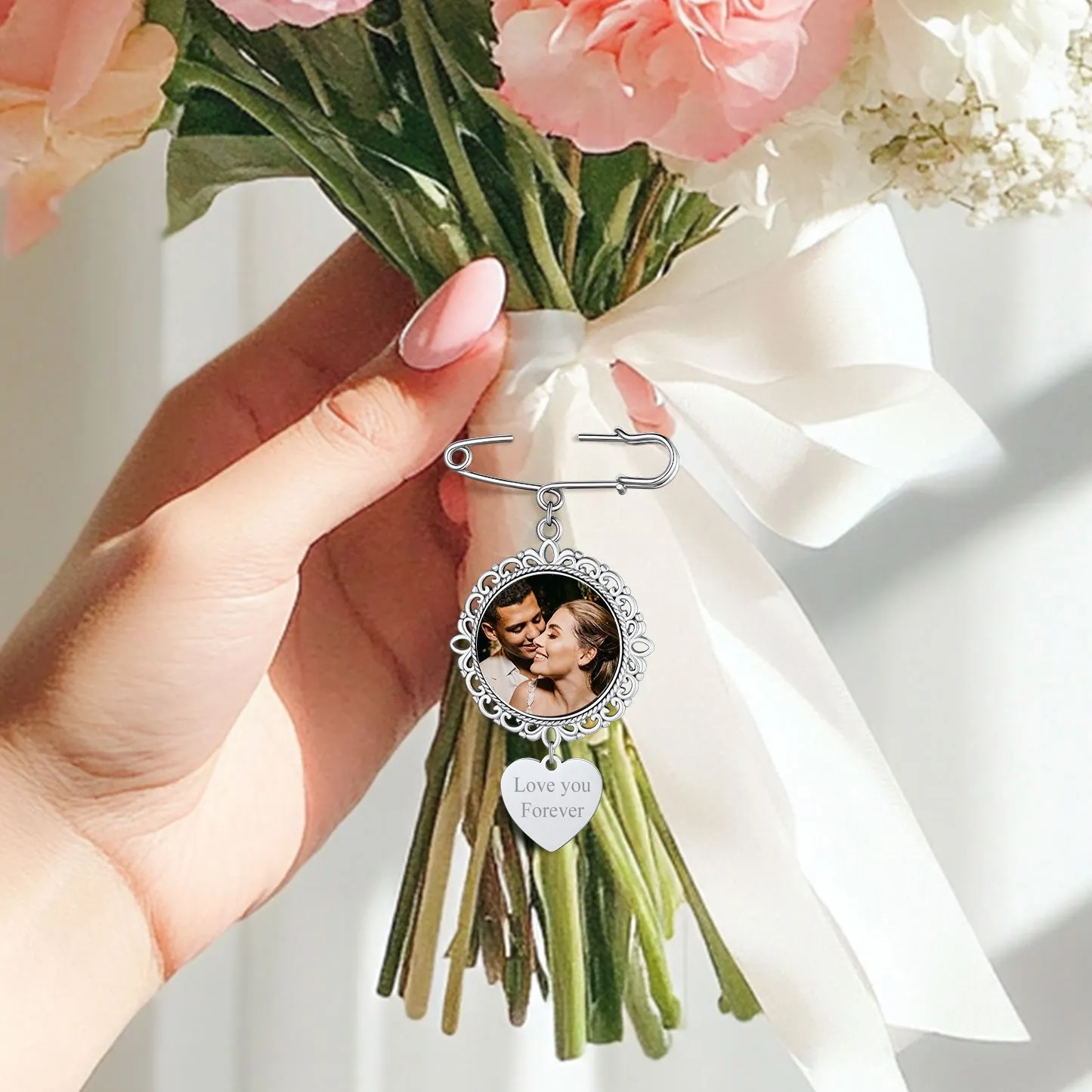 Customized Wedding Bouquet Photo Charm Brooch Pins sold by FaithHeart product image thumbnail 3