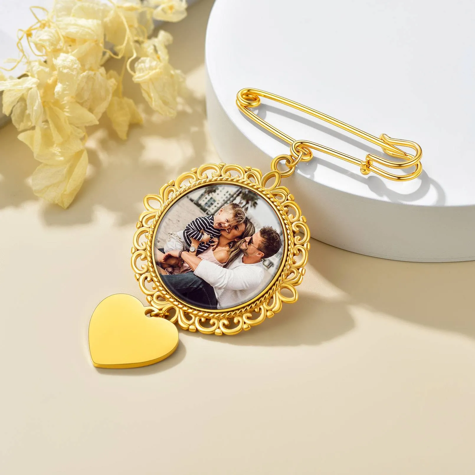 Customized Wedding Bouquet Photo Charm Brooch Pins sold by FaithHeart product image thumbnail 4