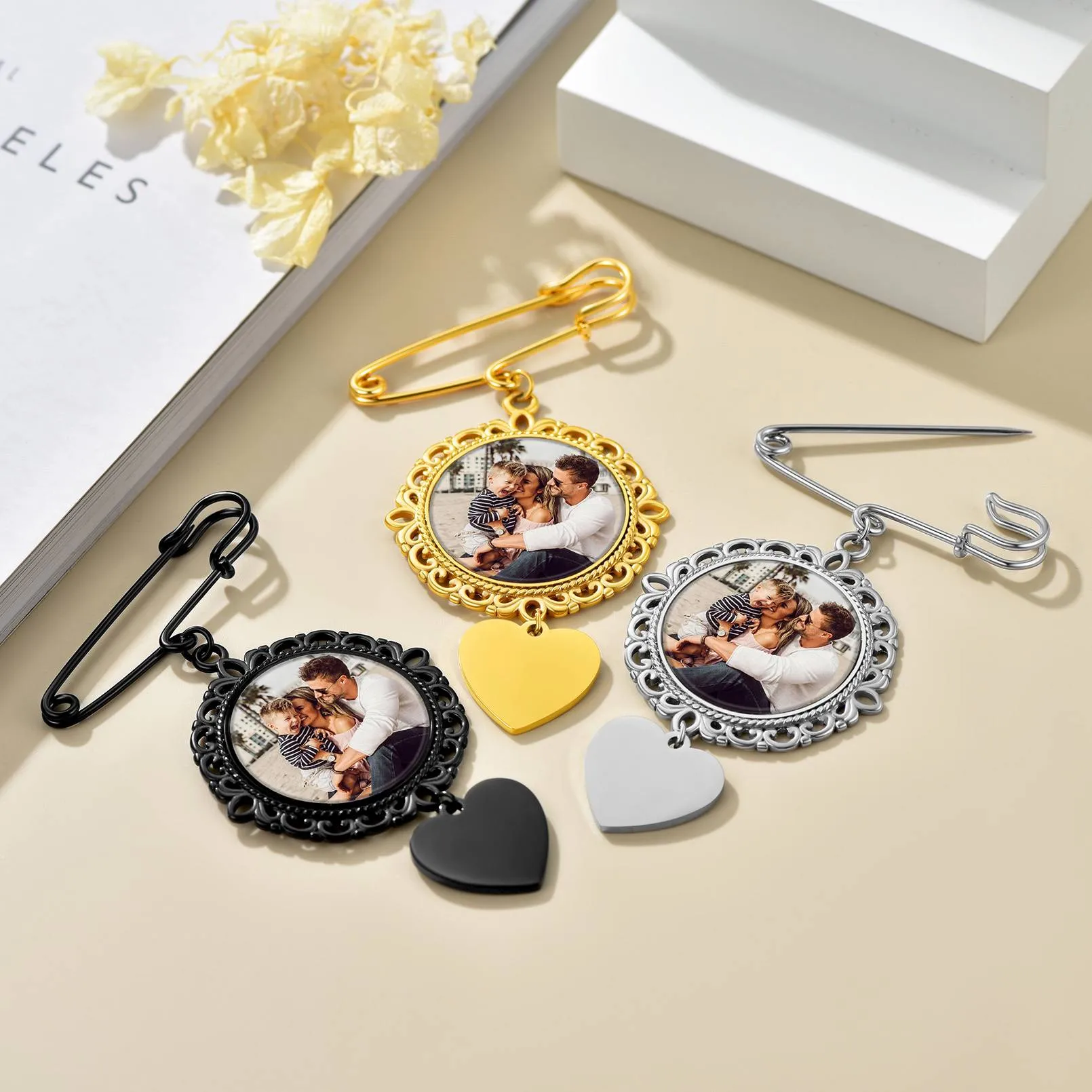 Customized Wedding Bouquet Photo Charm Brooch Pins sold by FaithHeart product image thumbnail 2