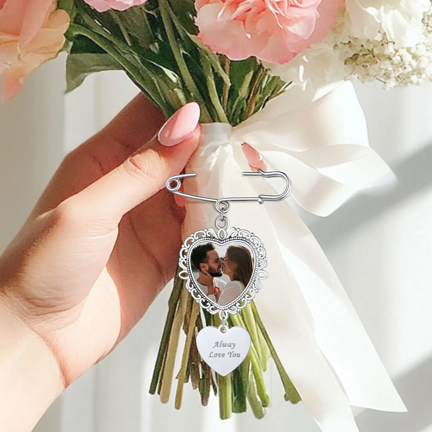 Customized Bouquet Heart Picture Charms Brooch Pins for Wedding sold by FaithHeart product image thumbnail 3