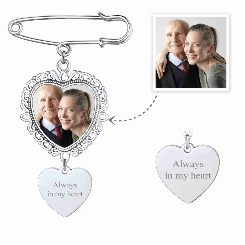 Customized Bouquet Heart Picture Charms Brooch Pins for Wedding sold by FaithHeart