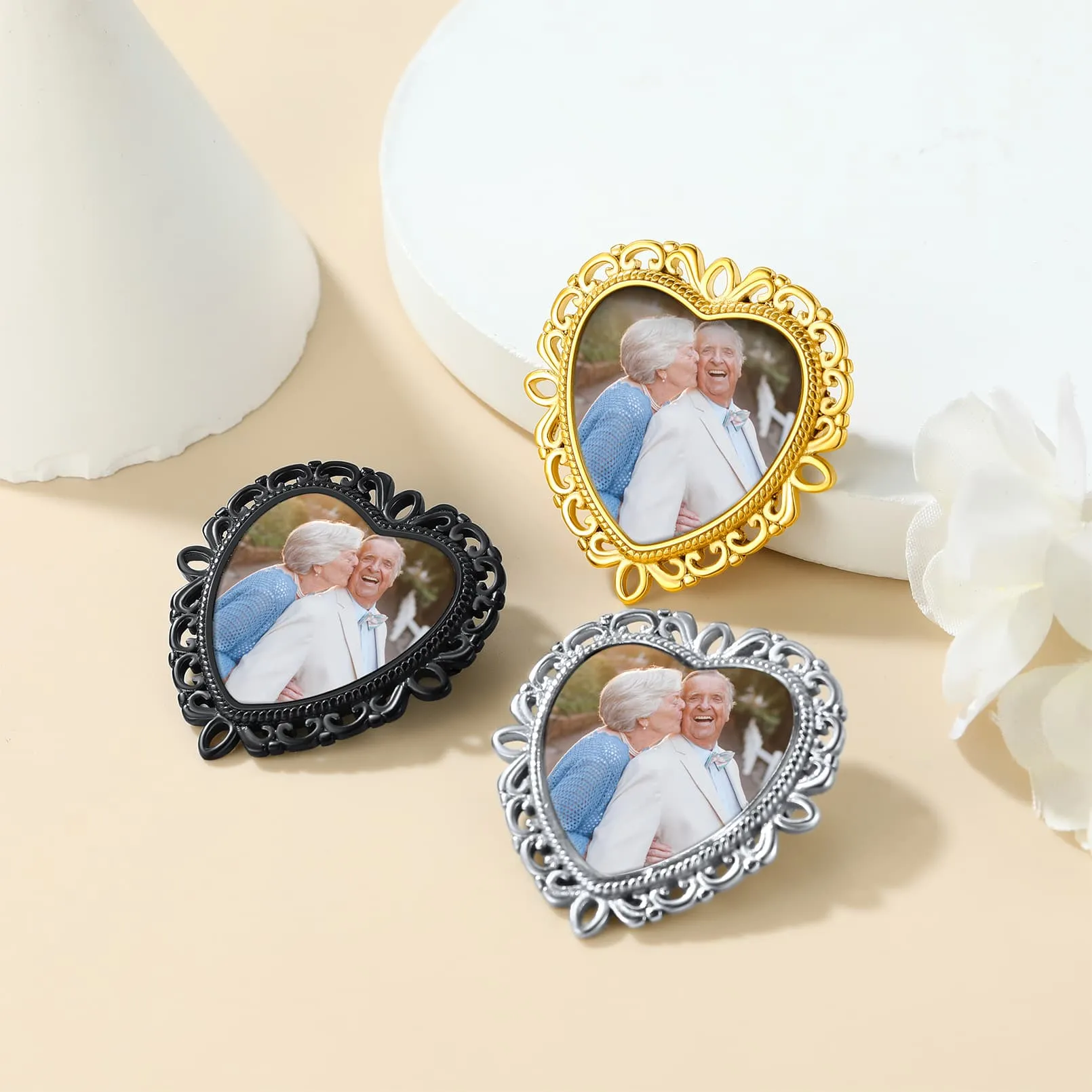 Customized Memorial Heart Wedding Photo Charms Pins for Bouquet sold by FaithHeart product image thumbnail 4