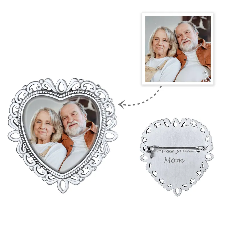 Customized Heart Wedding Bouquet Photo Charm Pins with Picture for Men Women sold by FaithHeart