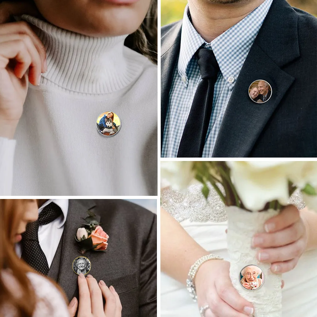 Customized Round Picture Brooch Pin Wedding Bouquet Photo Charms sold by FaithHeart product image thumbnail 3