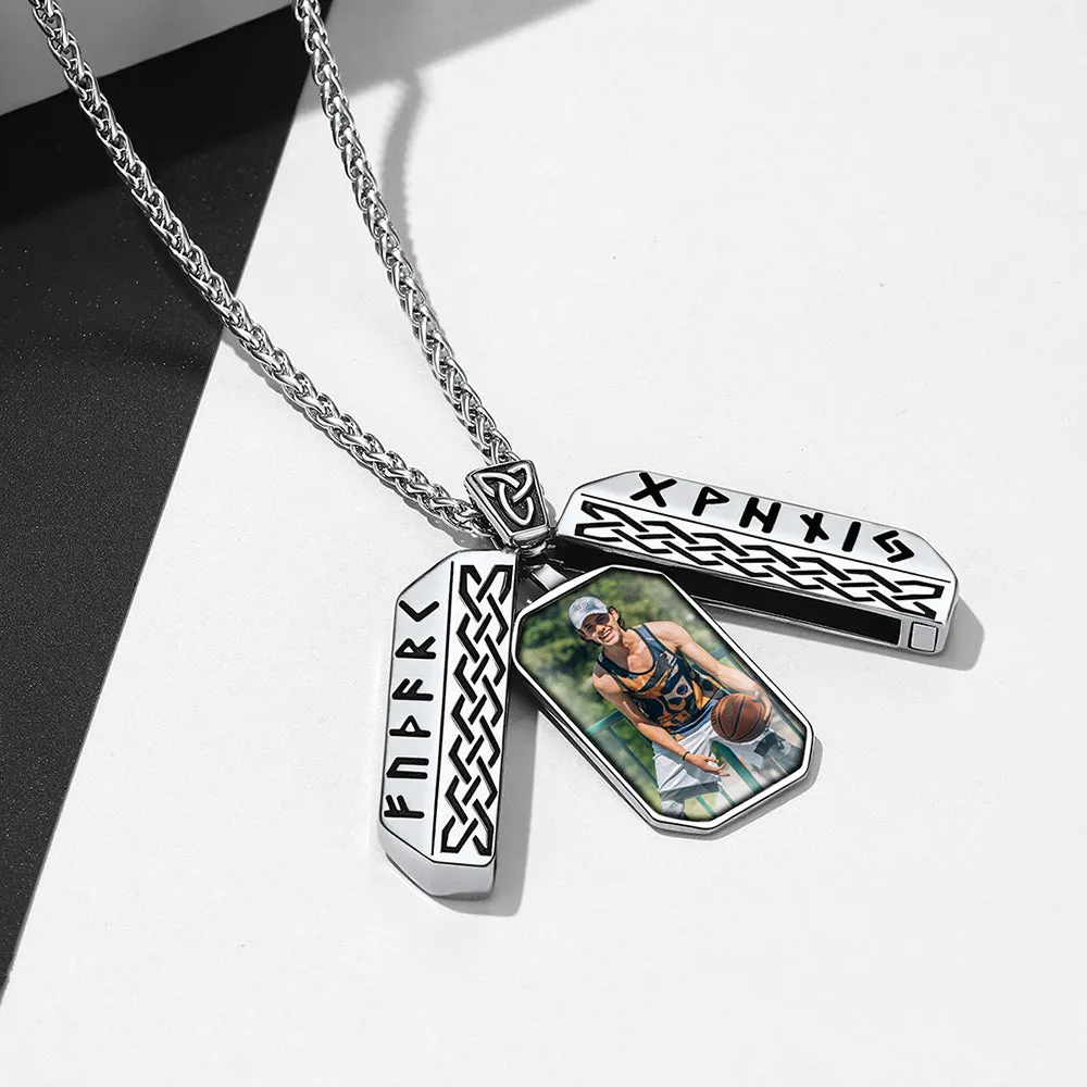 Personalized Picture Locket Dog Tag Necklace with Viking Rune for Men sold by FaithHeart product image thumbnail 4