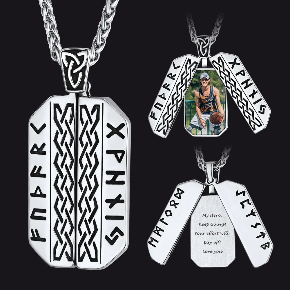 Personalized Picture Locket Dog Tag Necklace with Viking Rune for Men sold by FaithHeart